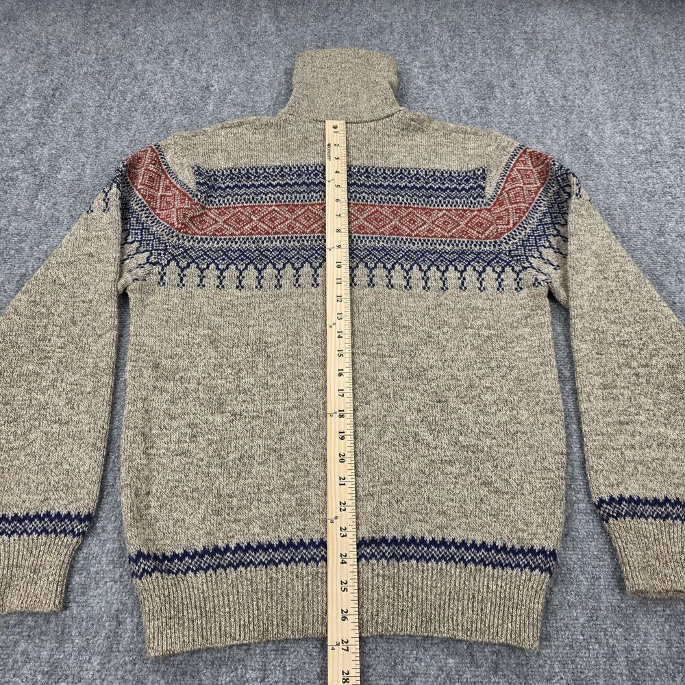 Vintage Cabelas Sweater Mens Large Beige Fair Isle Wool Mock Neck 1/4 Zip Ski - Picture 7 of 16